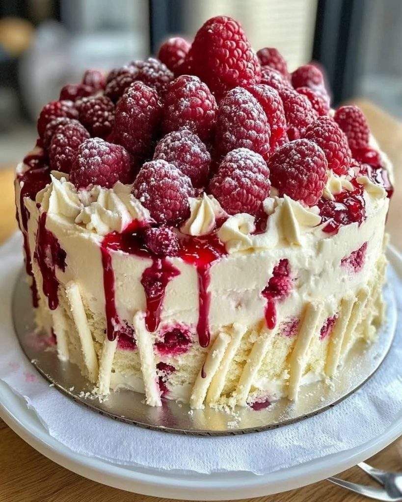 🍰 White Chocolate Raspberry Poke Cake A dreamy dessert made with fluffy white cake, sweet-tart raspberries, creamy pudding, and whipped topping. Easy to make, hard to resist! 💖🍇