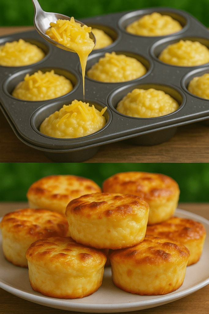 Cheese Muffins Recipe – golden, fluffy savory muffins with melted cheddar and Parmesan, served warm on a plate